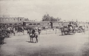 Historisk utsikt, det første toget som nådde Johannesburg (s/hv-bilde) av South African Photographer