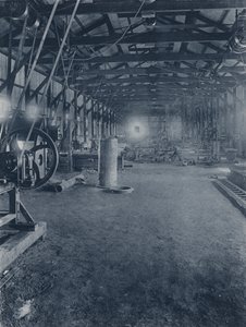 Interiør, montørbutikker, Geldenhuis Deep Level Gold Mining Company (s/hvitt-bilde) av South African Photographer
