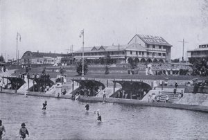 Ocean Beach, som viser Beach Hotel, Durban (s/hvitt-bilde) av South African Photographer