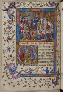 Legge til. 28962, f.281v, Alfonso V deltar i messen, fra Psalter and Hours of Alfonso V of Aragon. ca. 1442 (vellum) av Spanish School