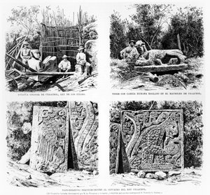 Gjenstander oppdaget ved Chichen Itza av Augustus Le Plongeon, illustrasjon fra La Ilustracion Espanola y Americana 1877 av Spanish School
