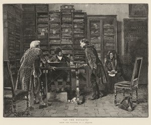 Hos notarius (gravering) av Spanish School