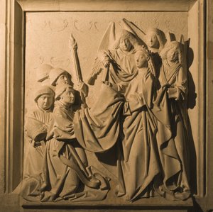 Bas-relieff av Saint Idelfonso som mottar sin chasuble, interiøret i La Mezquita, Cordoba, 1507 av Spanish School