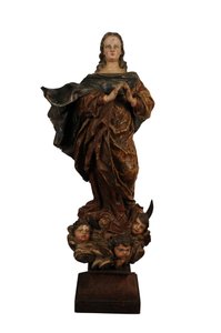 Utskåret treskulptur av Madonna of the Immaculate Conception, Spania, ca. 1750 (tre) av Spanish School