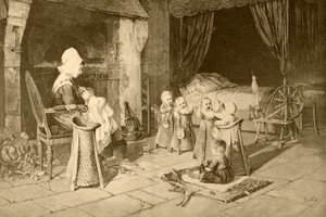 Barnehjem i en landsby, etter et maleri av Haag, fra 