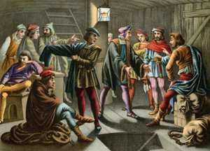 Columbus roer ned et plott som brygger om bord av Spanish School