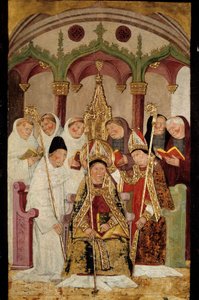 Innvielse av et festmåleri på tre fra den spanske skolen. Bayonne fra 1400-tallet, Bonnat-museet av Spanish School