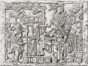 Dekorativ overligger fra den gamle Maya-byen Yaxchilan, Chiapas, Mexico av Spanish School