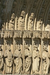 Detalj fra Portal of Forgiveness (Puerta del Perdon) sentralportal til vestfasaden til Toledo katedral, startet 1418 av Spanish School