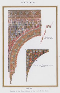 Detaljer om de store buene i Hall of the Bark (farge litho) av Spanish School