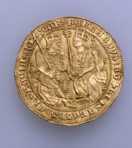 Dobbelt utmerkelse av Ferdinand II av Aragon (1479-1516) og Isabella av Castille (1474-1504), Sevilla mynte, 1475 (gull) (se 168056)