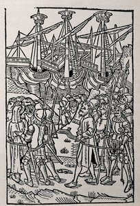 Gravering i Vespasians historie, trykt i 1495 i Zaragoza (s/hv illustrasjon) av Spanish School