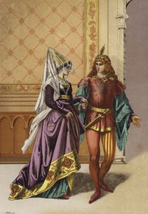 Europeisk adelskvinne og minstrel, 1400-tallet av Spanish School