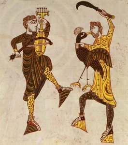 F.86 Two Men Dancing, fra Beatus Apocalypse fra Santo Domingo de Silos av Spanish School