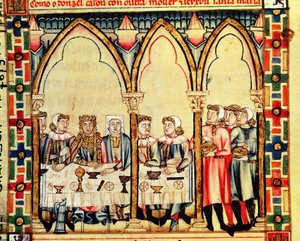 Fol.16v Engagement Bankett, fra manuskriptet laget under ledelse av Alfonso X The Wise King of Castille and Leon av Spanish School