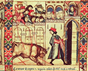 Fol.200r Død av en okse i ringen, fra manuskriptet laget under ledelse av Alfonso X Den vise kongen av Castille og Leon av Spanish School