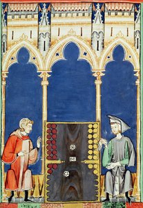 Fol.85v To backgammonspillere, fra boken om spill, sjakk, terninger og brett, 1282 av Spanish School