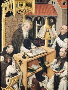 Interiør i et scriptorium, School of Segovia av Spanish School