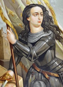 JEANNE AV ARC, Saint (1412-1431). Fransk heltinne under hundreårskrigen. Illustrasjon av Hombres y mujeres celebres, av Juan Landa Seix av Spanish School