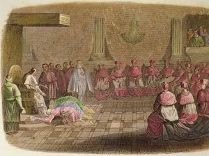 Japanske ambassadører kaster seg ned for føttene til pave Gregor XIII i 1585 av Spanish School