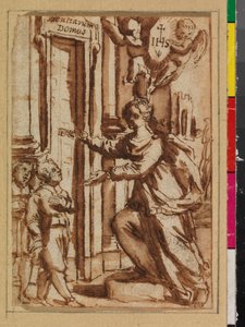 Literacy som låser opp døren til læring, tidligere "Visdom åpner døren til kunnskap", 1575-1600 av Spanish School