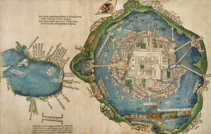 Kart over Tenochtitlan og Mexicogulfen, fra Praeclara Ferdinadi Cortesii de Nova maris Oceani Hyspania Narratio av Hernando Cortes (1485-1547) 1524