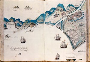 Kart over en del av New Spain, kysten av Peru og byen Lima, fra "Kart over kysten av Amerika i Sørsjøen, fra den siste befolkningen av spanjoler i dem, som er byen Compostela, og utover" av Spanish School