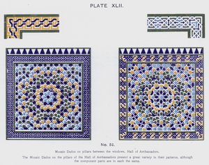 Mosaikk Dados på søyler mellom vinduene, Hall of Ambassadors (farge litho) av Spanish School