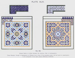 Mosaikk Dados på søyler mellom vinduene, Hall of Ambassadors (farge litho) av Spanish School