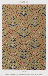 Ornament i døråpning ved inngangen til Ventana, Hall of the Two Sisters (farge litho) av Spanish School
