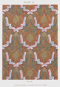 Ornament i paneler på veggene, Court of the Mosque (farge litho) av Spanish School