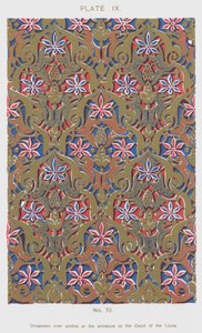 Ornament over buer ved inngangen til Lions Court (farge litho) av Spanish School