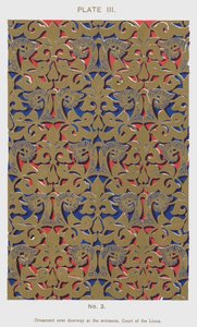 Ornament over døråpning ved inngangen, Court of the Lions (farge litho) av Spanish School