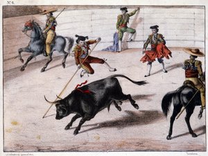 Abborhopp, tyrefekting i Spania, spansk litografi, sd. 1800-tallet av Spanish School