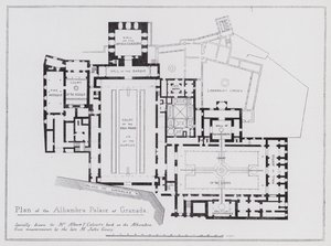 Plan over Alhambra-palasset i Granada (litho) av Spanish School