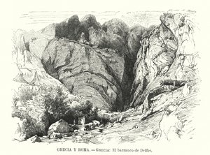 Delphi-ravinen, Hellas (litho) av Spanish School