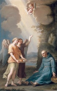 Saint Sebastian av Aparicio mottar mat fra engler, sent på 1700-tallet av Spanish School