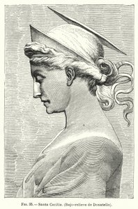 St Cecilia, basrelieff av Donatello (litho) av Spanish School