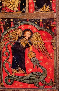 St. Michael kjemper mot dragen (tempera på panel) av Spanish School