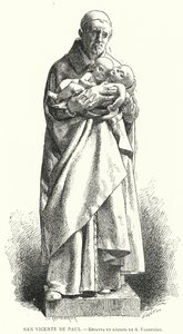 St Vincent de Paul , fransk katolsk prest, marmorstatue av Jean Alexandre Joseph Falguiere (litho) av Spanish School