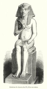 Statue av den gamle egyptiske faraoen Amenhotep IV (Akhenaten) (litho) av Spanish School
