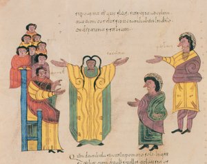Susanna and the Elders, fra den vestgotisk-mosarabiske bibelen til St. Isidores, fol.324v., 960 e.Kr. (tempera på vellum)