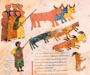 Det hebraiske folket forlater Egypt med husdyrene sine, fra den visigotisk-mosarabiske bibelen til St. Isidores, fol.38v., 960 e.Kr. (tempera på vellum)