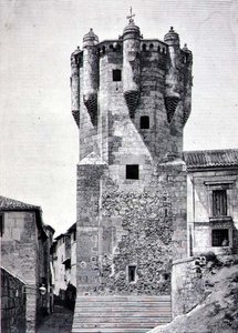 Nøkkelholderens tårn, bygget ca. 1480 i Plazuela de Menores, Salamanca av Spanish School