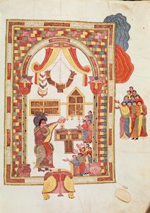 Jerusalems tempel, fra den visigotisk-mosarabiske bibelen til St. Isidores, fol.50r., 960 e.Kr. (tempera på vellum)