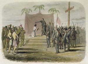 Dåpen av kongen av øya Cebu og fem hundre andre indianere av medlemmer av Magellan-ekspedisjonen 14. april av Spanish School