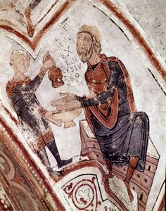 Månedens syklus: Pontius Pilatus vasker hendene. Detalj av en freske fra 1100-tallet fra Royal Pantheon of the Real Colegiata of San Isidoro (Royal Collegiale of Saint Isidore). Leon. Spania av Spanish School