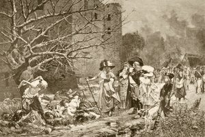 Massakren av Machecoul, Frankrike, under den franske revolusjonen, etter et maleri av Francois Flameng, fra 'Album Artistico', utgitt ca. 1890 (litho) av Spanish School
