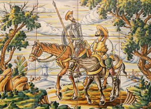 Fliser som viser Don Quixote og Sancho Panza (keramikk) av Spanish School