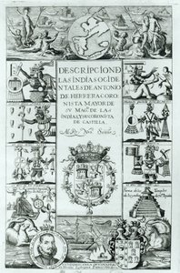 Tittelside til Beskrivelse av Vestindia av Antonio de Herrera y Tordesillas, Madrid-utgaven, 1725 av Spanish School